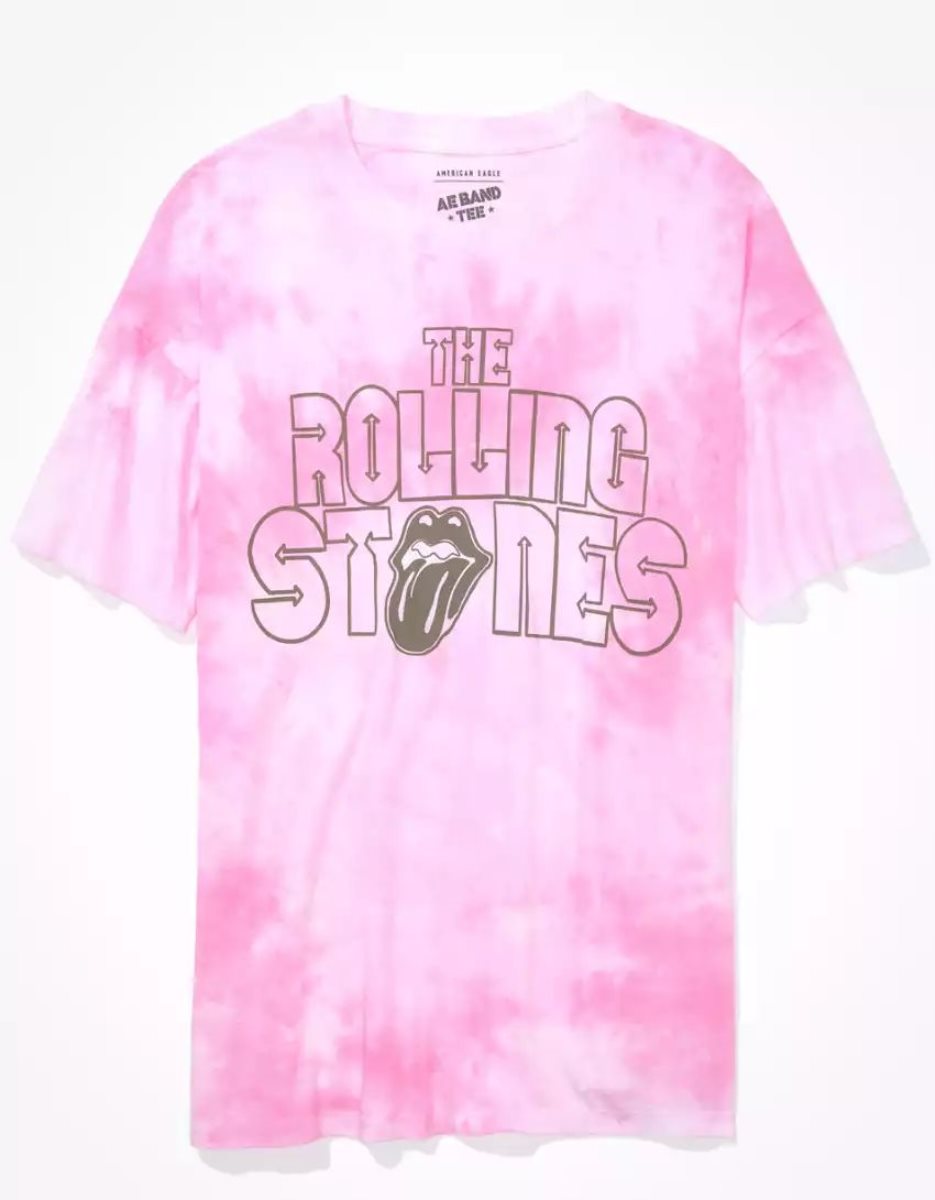 T Shirts American Eagle AE Oversized Rolling Stones Graphique Tee Rose Femme | XYC-79268342